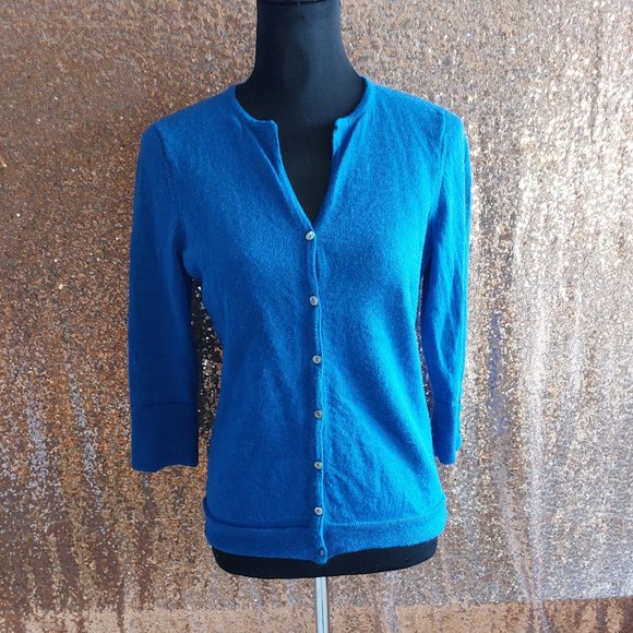 Carole Little Merino Wool Women's Blue V-neck  Sweater Cardigan Size M - Picture 1 of 8
